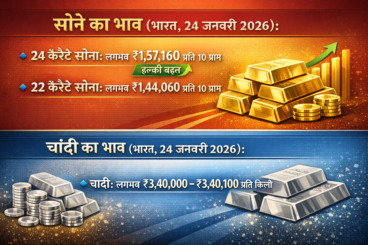 भारत में सोना-चांदी आज का भाव (ताज़ा जानकारी) -24 जनवरी 2026