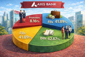 Axis Bank shareholding pattern showing promoters holding 8.16 percent, FIIs 41.89 percent, DIIs 42.87 percent and public holding 7.06 percent